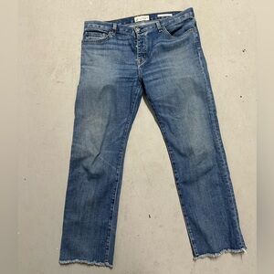 Nili Lotan Boyfriend Jeans Womens 29 Blue Button Fly Cropped Raw Hem Made In USA